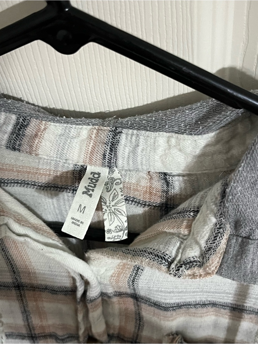 Mudd Plaid Hooded Button-Down Shirt - Cream, Gray - Picture 4 of 6